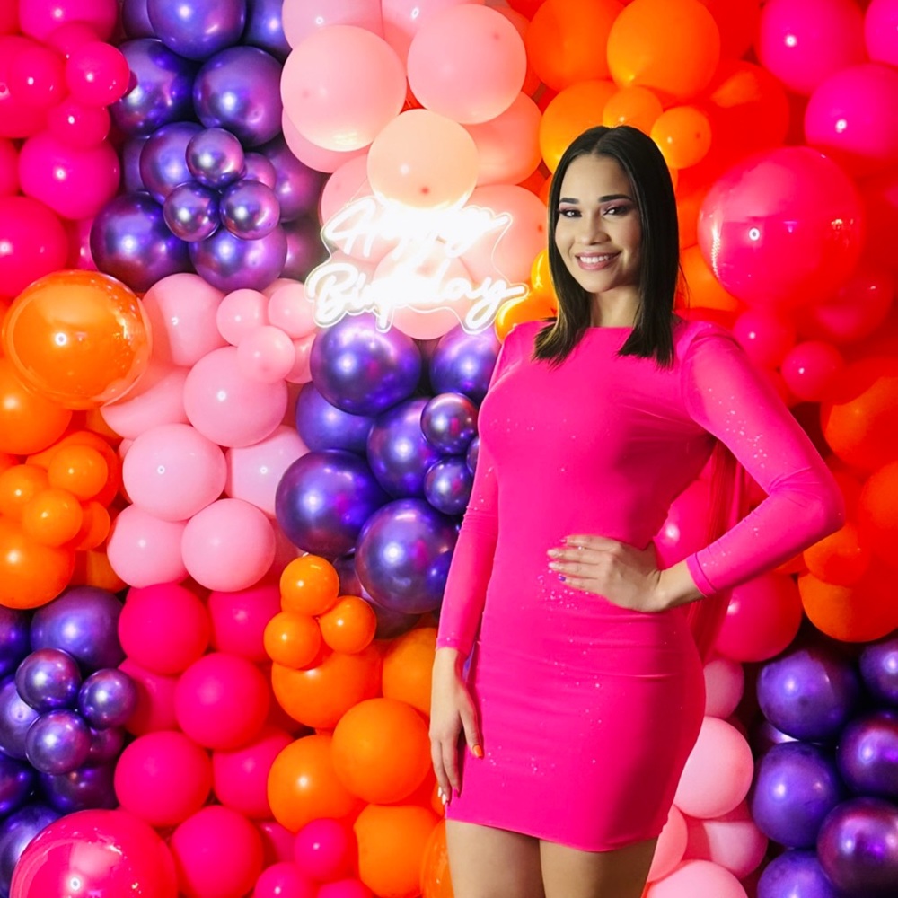 Bright Pink Party Dress - Women's Long Sleeve Celebration Dress